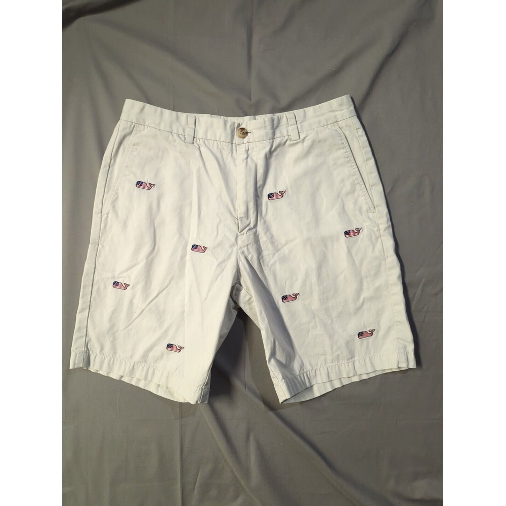 Vineyard Vines Mens 34 White American Flag Whale Embroidered Breaker Shorts